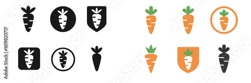 Variety of carrot logos showcased in different styles and colors for graphic design inspiration