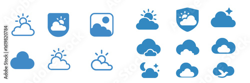 Different weather icons displaying sun, clouds, and moon phases suitable for various applications