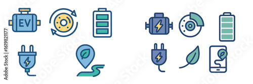 Icons representing electric vehicle technology and sustainability in modern transportation solutions for eco-friendly travel
