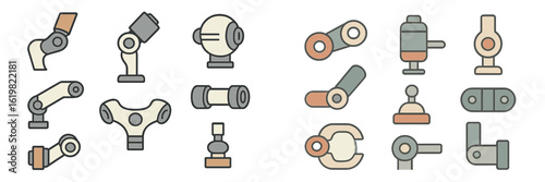 Collection of technical robot joints and connectors showcased in a minimalist style for engineering applications