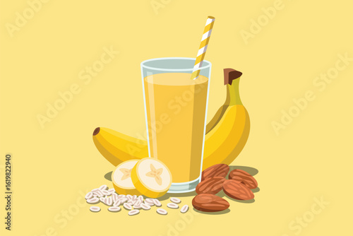 Healthy banana smoothie with oats and nuts