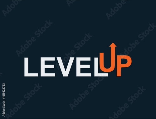 Level Up Logo with Orange Upward Arrow in U