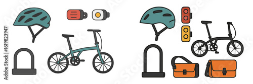Bicycle safety gear and accessories include helmets, lights, locks, and bags for commuting in urban areas