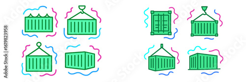 Container handling symbols for logistics and shipping operations