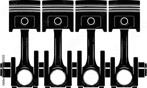 Vector art of four pistons and connecting rods with crankshaft isolated on white background