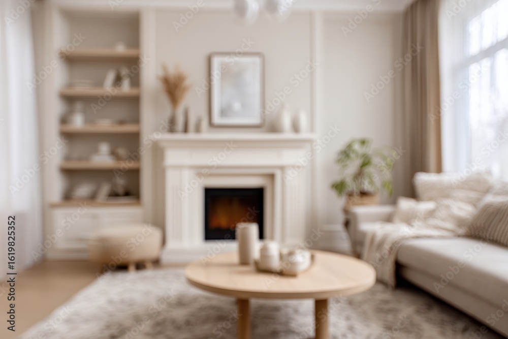 Fototapeta premium Blurred living room, beige tones