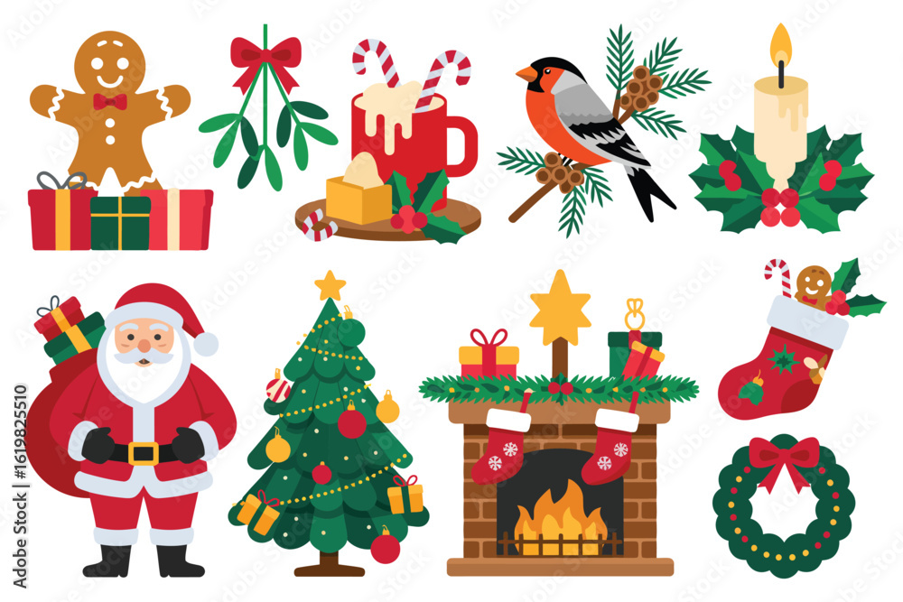 Naklejka premium Collection of christmas holiday icons and decorations