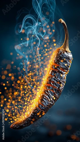Spicy pepper creates a mesmerizing display of smoke and sparks in a creative culinary setting