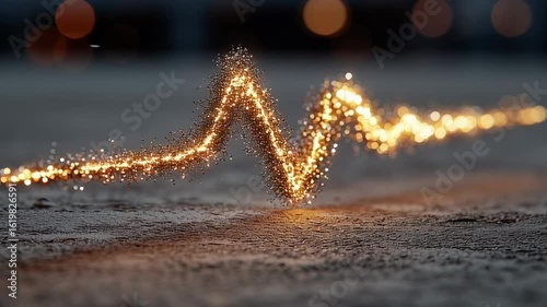 Visualization of sound waves with sparkling light effects on a textured surface at night