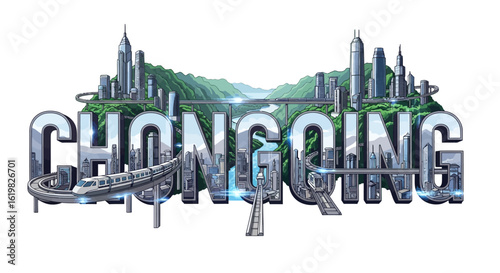 Chongqing Cityscape Vector with China.