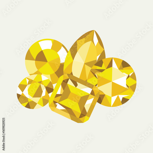 Collection of sparkling yellow gemstones in various cuts