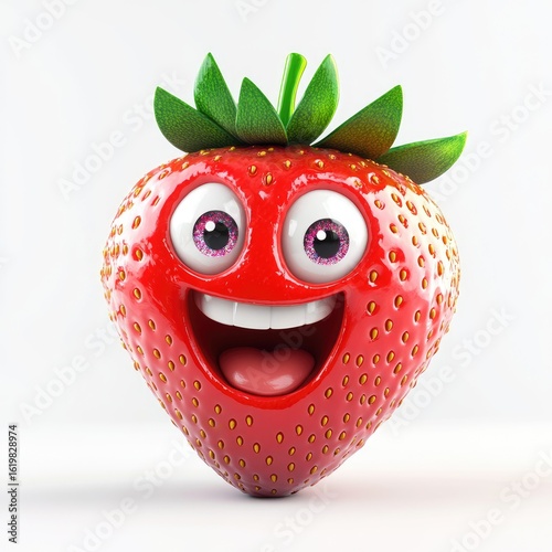 Smiling Strawberry Cartoon: Vibrant Fruit Emoticon