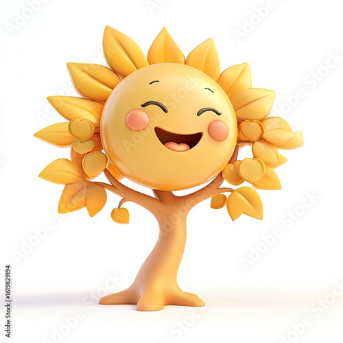 Joyful Sun Tree: 3D Render of Happy Cartoon Sun