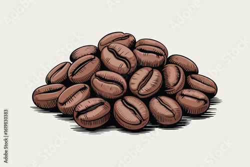 Illustration of a pile of roasted coffee beans with detailed texture