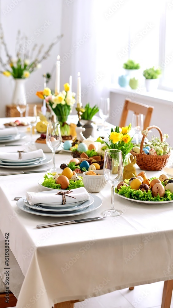 Fototapeta premium Festive Easter table setting with pastel colors (1)