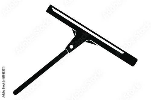 Black Silhouette of a Window Squeegee Cleaning Tool with Handle and Blade for Glass Surfaces
