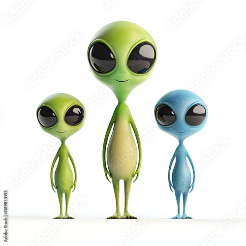 Cute Alien Family: 3D Rendered Cartoon Characters