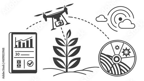 Drone monitoring plant with data analytics on tablet and weather conditions for precision agriculture use