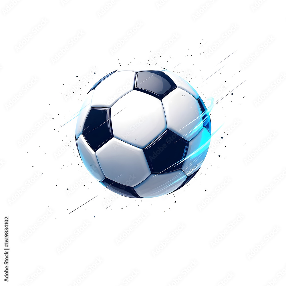Naklejka premium A dynamic soccer ball with motion trails suggests speed and energy in a competitive game isolated on transparent background