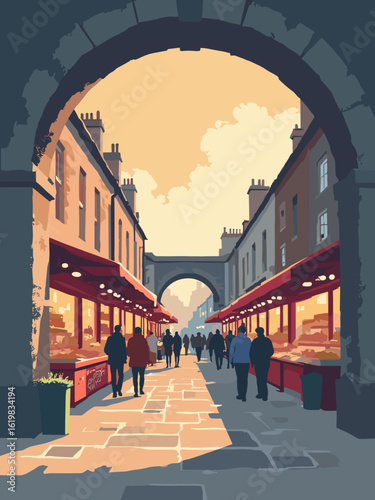 Romford, United Kingdom – Romford Market stalls beneath the railway arches in stall red, iron gray, cobblestone brown, and dawn gold