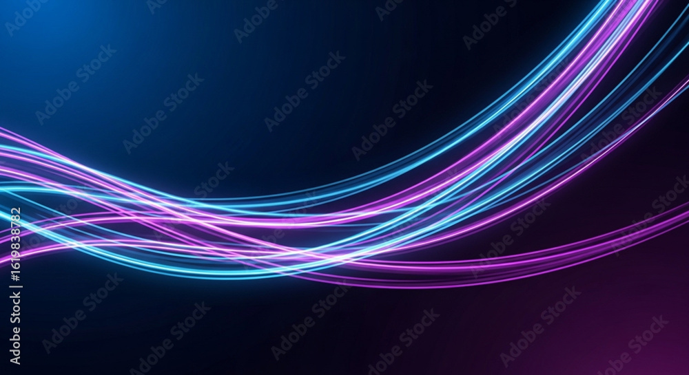 Naklejka premium Curved Neon Light Trails in Electric Blue and Magenta on a Dark Abstract Background