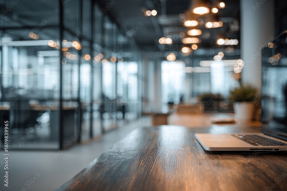 custom made wallpaper toronto digitalModern office interior, blurred background, wooden table, laptop