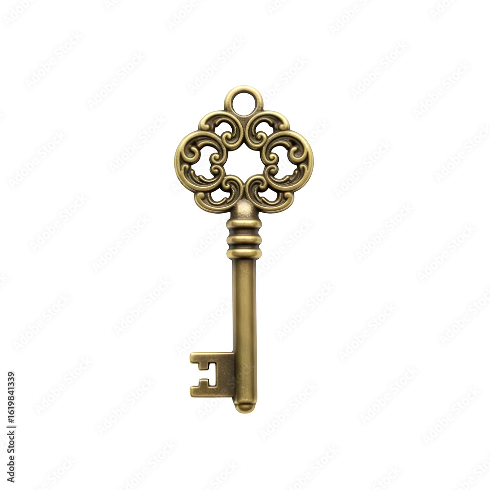 Obraz premium Ornate antique brass key with intricate scrollwork isolated on a transparent background image