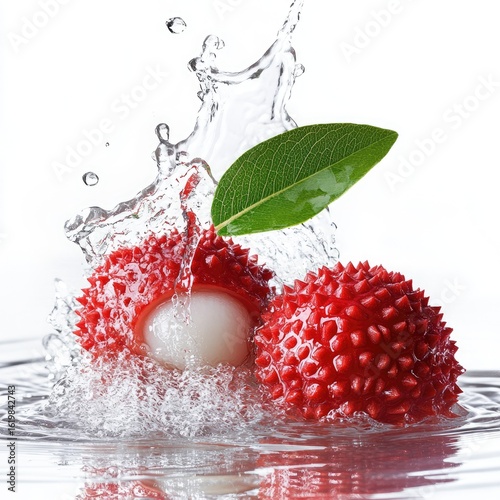 Fresh Lychees in Water Splash: Vibrant Tropical Fruit Photography