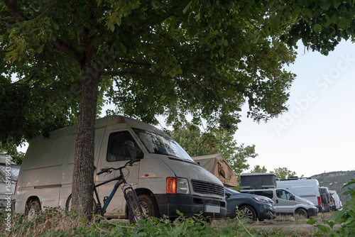 Sunrise in a camper parking lot