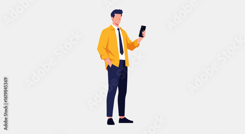 Man using smartphone in casual outfit for social media