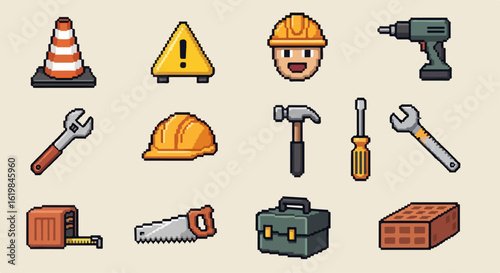 Construction Tools Pixel Art Set for Creative Projects