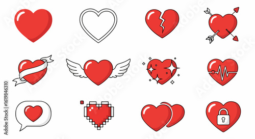 Heart icons collection with love and health symbols