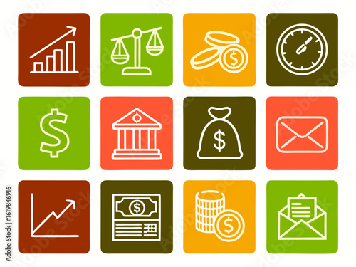 A set of business and finance icons, icons, set of icons, icons are in a grid, minimalism, elements, icon