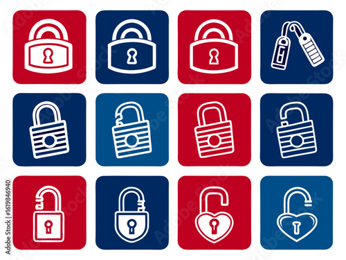 A set of lock icons, icons, set of icons, icons are in a grid, minimalism, elements, icon