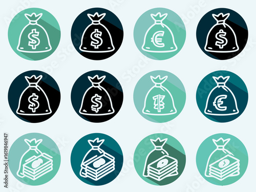 A set of money icons, icons, set of icons, icons are in a grid, minimalism, elements, icon
