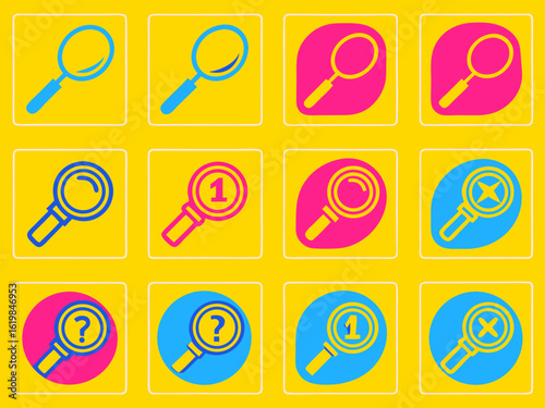 A set of magnifying glass icons, icons, set of icons, icons are in a grid, minimalism, elements, icon
