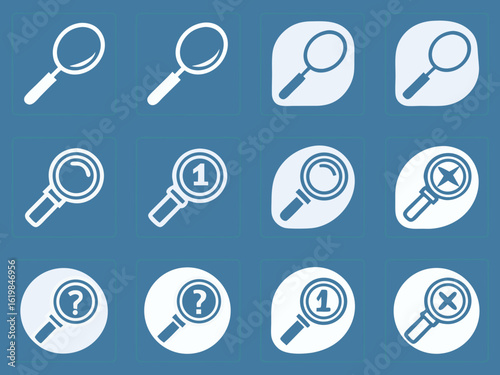 A set of magnifying glass icons, icons, set of icons, icons are in a grid, minimalism, elements, icon