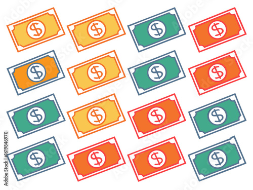 A set of cash dollars icons, icons, set of icons, icons are in a grid, minimalism, elements, icon