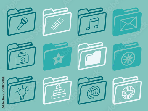 A set of folder icons, icons, set of icons, icons are in a grid, minimalism, elements, icon