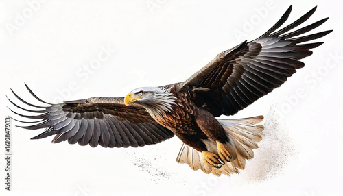 A bird in flight, a white tailed eagle isolated on a white background illustration