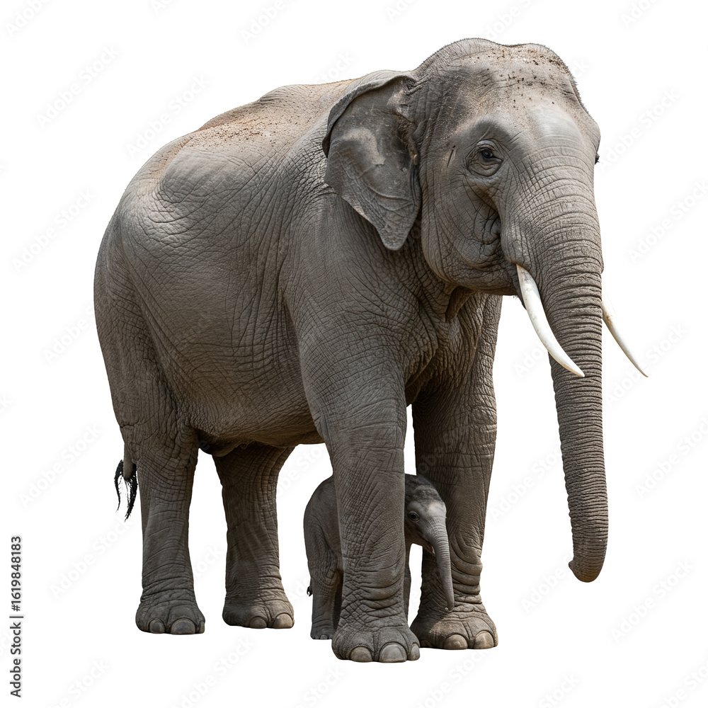 Obraz premium Mother Elephant and Baby: Tender Bond of Asian Elephant Family