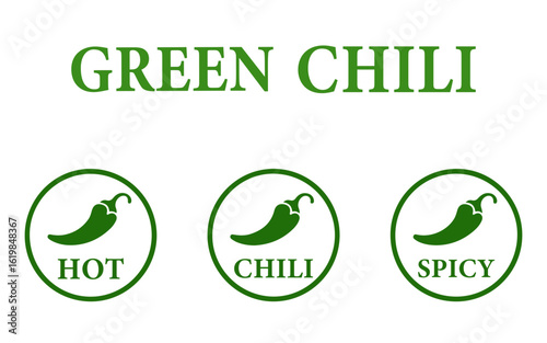 green chili  with hot, spicy and flavorful culinary elements. set of organic food labels