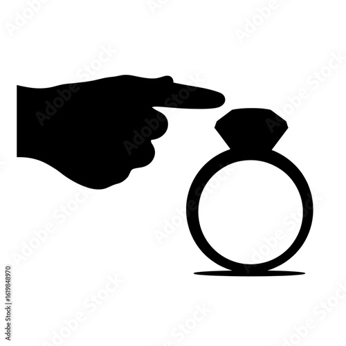Silhouette hand pointing at engagement ring – Custom jewelry design, personalization