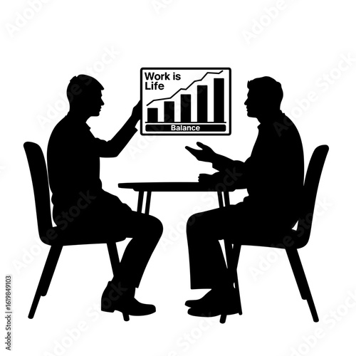 Silhouette of counselor discussing work-life balance chart with client, coaching session