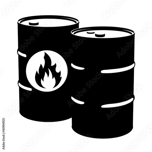 Silhouette of flammable danger barrels – Industrial storage, fire risk