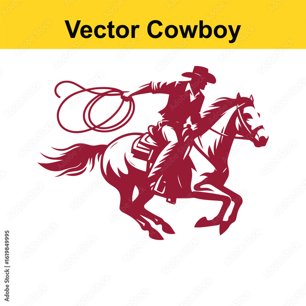 Fototapeta premium Vintage Western Cowboy Vector Illustration – Dynamic Rodeo Horse Design in Monochrome. 