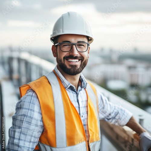 Portrait of factory worker. Young handsome factory worker.