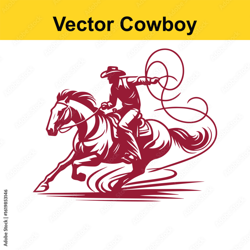 Fototapeta premium Vintage Western Cowboy Vector Illustration – Dynamic Rodeo Horse Design in Monochrome. 
