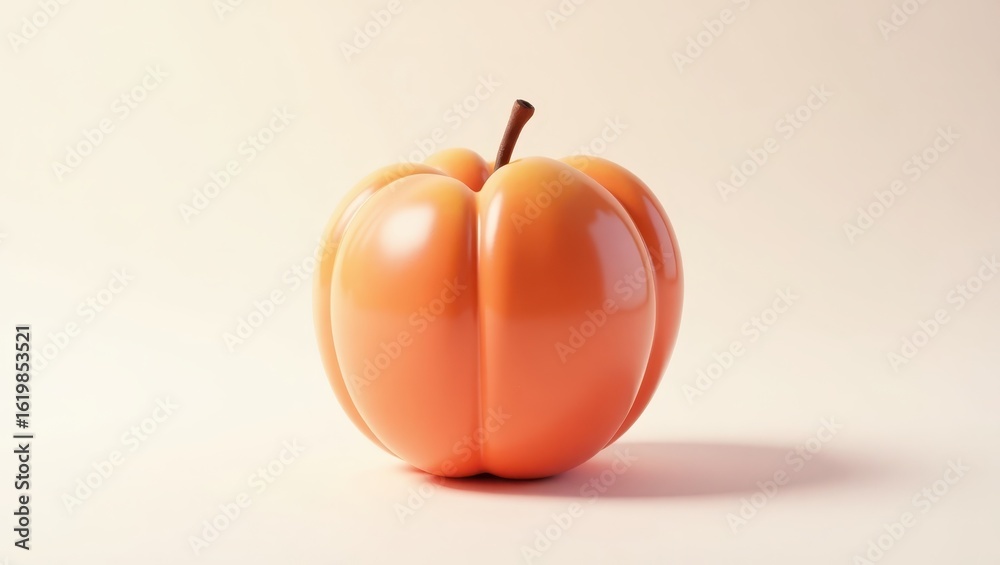 Obraz premium An orange pumpkin-shaped fruit on a pale background.