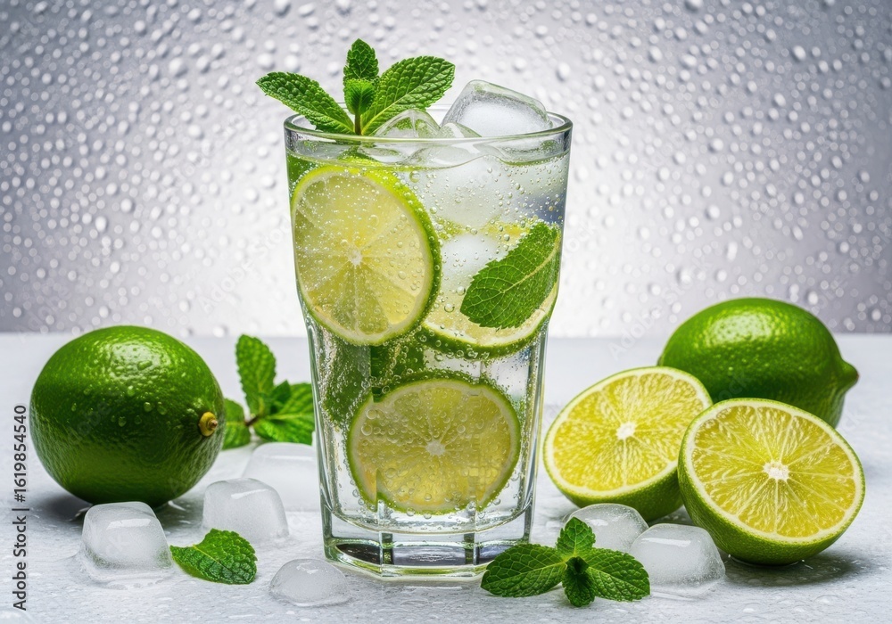 Fototapeta premium Refreshing mojito cocktail with lime and mint
